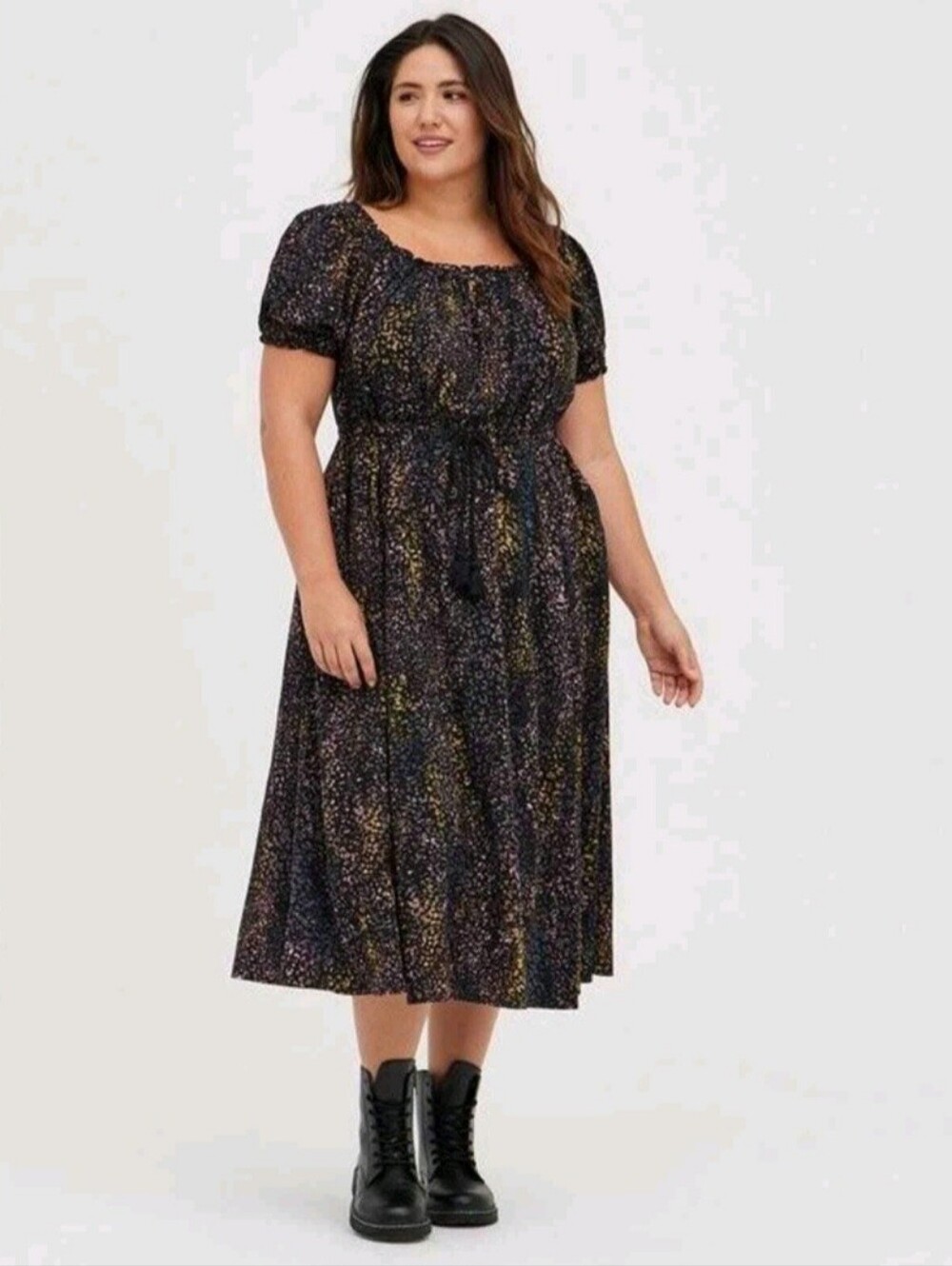 New TORRID Black Multi-Color LEOPARD Midi Dress Sz 2X